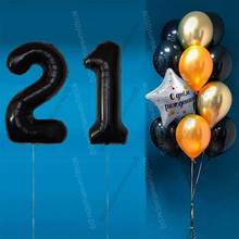 Комплект шаров с черными цифрами на 21 год Элит