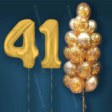 Шары с гелием на 41 год, сет "Золотой Хром", 19 гелиевых шариков и золотые цифры