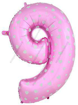 Шары цифры РОЗОВЫЕ С СЕРДЕЧКАМИ с гелием