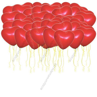 Сердца гелиевые под потолок, 30 см: 50 шт.
