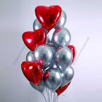 Облако из шариков хром с сердцами