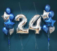 Шары на 24-летие мужчине, сет "Серебристо-синий"
