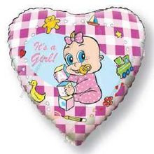Шар с гелием  Сердце, Новорожденная девочка, Розовый, 46 см.