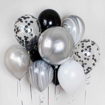 Букет из серебристо-черных гелиевых шаров "Волшебный вечер"