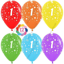 Шар с гелием  Цифра 1, единица (звезды), Ассорти, пастель, 5 ст, 30 см.