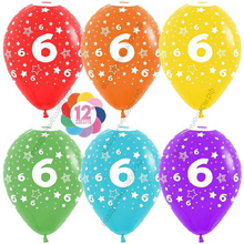 Шар с гелием  Цифра 6 (звезды), Ассорти, пастель, 5 ст, 30 см.