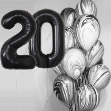 Букет гелиевых шаров агатов на 20 лет Безупречный стиль с черными цифрами