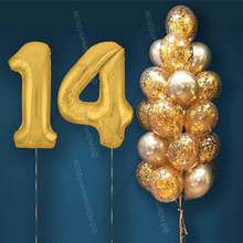 Шары с гелием на 14 лет, сет "Золотой Хром", 19 гелиевых шариков и золотые цифры