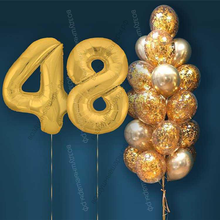 Шары с гелием на 48 лет, сет "Золотой Хром", 19 гелиевых шариков и золотые цифры