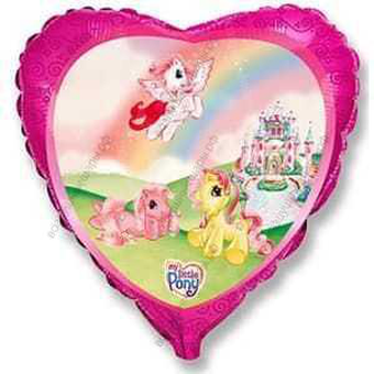 Шар с гелием  Сердце, Маленькая лошадка в замке, Розовый, 46 см.