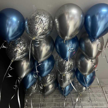 Шары под потолок серебряный и синий хром и шарики с конфетти