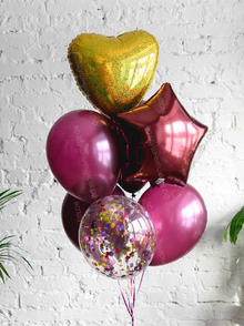 Букет из шаров  "Бургунди" с золотым сердцем