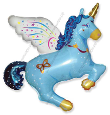 Шар с гелием  Фигура, Волшебный единорог, Голубой, 112 см.