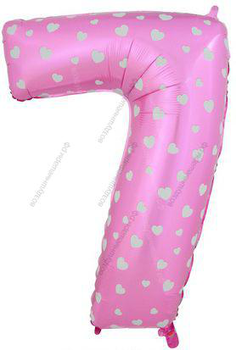 Шары цифры РОЗОВЫЕ С СЕРДЕЧКАМИ с гелием