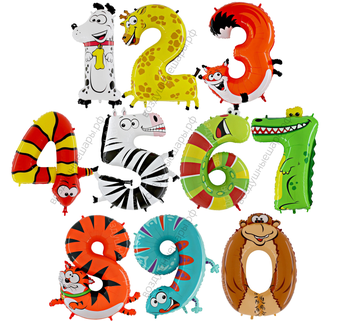 Шары цифры ВЕСЕЛЫЕ ЖИВОТНЫЕ с гелием
