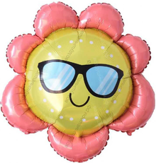 Шар с гелием  Фигура, Цветок в солнечных очках, Розовый, 86 см.