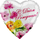 Воздушный шар (18''/46 см) Сердце, С Днем рождения (цветы), Белый, 1 шт.