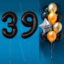Комплект шаров с черными цифрами на 39 лет Элит
