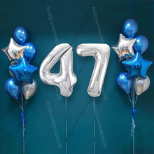 Шары на 47 лет мужчине, сет "Серебристо-синий", 14 шариков с гелием и цифры
