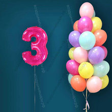 Гелиевые шары на 3 года для девочки "Акварельный этюд", 25 шариков и малиновая цифра