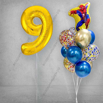 Композиция шаров на 9 лет ребенку "Человек Паук желтый"