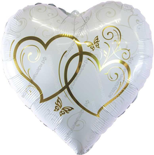 Фольгированный шар с гелием  Сердце, Влюбленные сердца, Белый/Золото , 46 см.