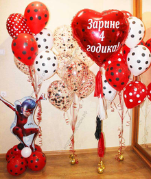 Украшение гелиевыми шариками Леди Баг с большим сердцем