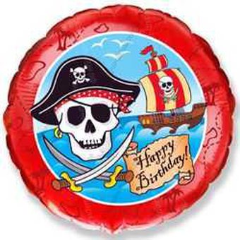 Шар с гелием  Круг, С Днем рождения , пират , Красный, 46 см.