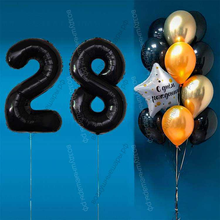 Комплект шаров с черными цифрами на 28 лет Элит