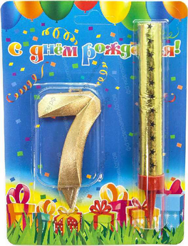 Свеча и фонтан для торта, Цифры "0-9" Грани, Золото