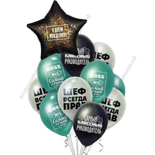 Фонтан из гелиевых шаров начальнику "Ко дню рождения шефа"