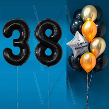 Комплект шаров с черными цифрами на 38 лет Элит