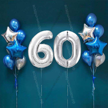 Шары на 60 лет мужчине, сет "Серебристо-синий", 14 шариков с гелием и цифры