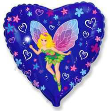 Шар с гелием  Сердце, Леди Бабочка, Синий, 46 см.