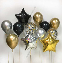 Фотозона из гелиевых шаров золото и черный на серебре