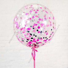 Большой шар 60 см с гелием с розовым и серебристым конфетти на ленте