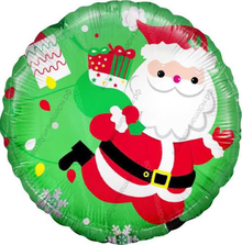 Шар с гелием  Круг, Дед Мороз с подарками, Зеленый, 46 см.