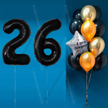 Комплект шаров с черными цифрами на 26 лет Элит