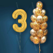 Шары с гелием на 3 года, сет "Золотой Хром", 19 гелиевых шариков и золотая цифра