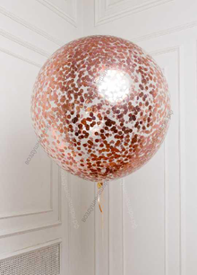 Большой Прозрачный шар с конфетти Розовое золото с гелием, 75см. (шар-гигант)