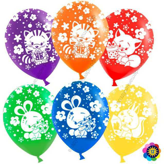 Шар с гелием  Зверята и подарки, Ассорти,  лайт, пастель, 5 ст, 30 см.