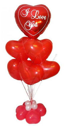 Фонтан из латексных сердец с фольгированным сердцем I love you