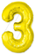 Шар (40''/102 см) Цифра, 3 Slim, Золото, 1 шт.