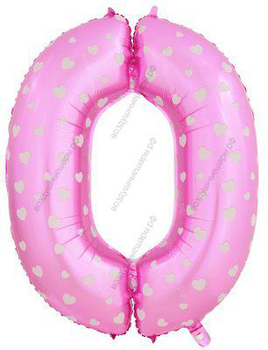 Шары цифры РОЗОВЫЕ С СЕРДЕЧКАМИ с гелием