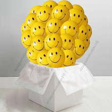 Желтые шары- смайлы с гелием в коробе