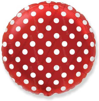 Шар с гелием  Круг, Белые точки, Красный, 46 см.