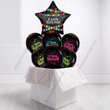 Коробка-сюрприз с черными шарами С Днем Рождения