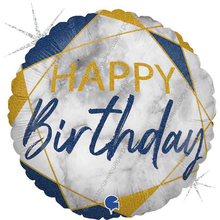 Шар с гелием  Круг, С Днем Рождения, Happy Birthday, Мрамор Калакатта, Синий, 46 см.