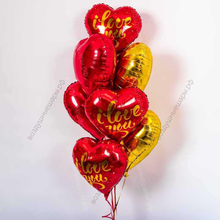 Букет из золотых и красных сердец на День влюбленных, 7 шаров
