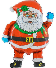 Шар с гелием  Фигура, Дед Мороз в очках, Красный, 74 см.